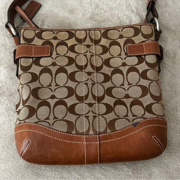 Coach Signature Soho Tan Brown Leather Canvas Slim Shoulder Bag Y2K - Picture 3 of 12